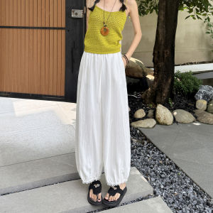 La Chapelle | Lace Trim Tencel Loose Pants 3/4 Length
