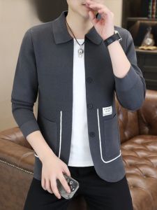 HENGYUANXIANG | Spring Autumn Knitted Open Cardigan Jacket Mens Thin Casual Collar High End Sweater Mens Fashionable Loose Fit Urban Style