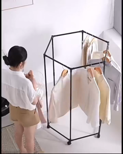 6 Corner Clothes Drying Rack Rotate Clothes Rack Organizer Metal Laundry Rack with Wheels Household Hanging Rack for Bathroom Balcony Bedroom