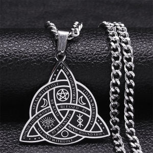 Viking Witch Celtic Knot Pendant Necklace Stainless Steel Men Chain Odin Gothic Necklace Protection Amulet Jewelry nudo de bruja