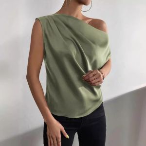 Asymmetrical Vest Slanted Collar Single Shoulder Knitted Ultra Thin Street Style Summer Fashion Womens Top Tagkita Brand