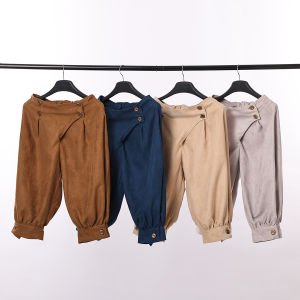 BLESSUME Womens Renaissance Pants Pirate Pant Suede High Waist Double Breasted Medieval Pants
