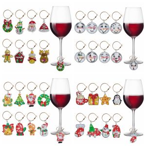 8pcs/Set DIY Christmas Diamond Painting Wine Glass Charms Double Sided Drink Markers Diamond Art Wine Glass Charms for Drinks
