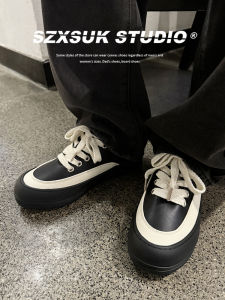 SZXSUK Mens Platform Casual Shoes Heightening Retro Trendy Black White Split Color Thick Bottom Board Shoes Spring Autumn