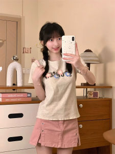 Áo Thun Tay Ngắn Đính Khăn Lông Cừu Phong Cách Ngọt Ngào Dành Cho Nữ Mùa Hè 2025 Áo Thun Cotton Thường Ngày Có Họa Tiết Hoa Và Chữ Cái