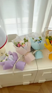 Crochet Flowers Bouquet Knitted Crochet Flower Artificial Flower For Graduation Birthday Mother Teacher Day Children