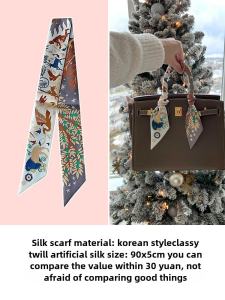 Gray Silk Scarf Simulated Silk Brown Bag Handle Decorative Bow Tie Handbag Korean Style INS Neck Scarf Multi-Functional Accessory