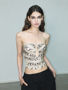 Saint AE30 Saint Alphabet Full Print Crop Top Metal Hollow out Asymmetrical Thin Streetwear Summer Short Length Letter Pattern