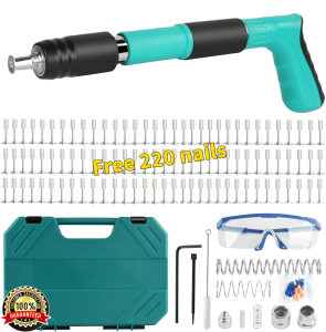 Concrete Nail Gun Kits with 220 Nails Adjustable Manual Steel Nail Gun Wall Fastening Power Tool Portable Nail Shooting Machine Wall Anchor Wire Slotting Device