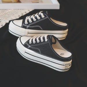 Casual Canvas Shoes for Women Thick Bottom Platform Slip-On Summer Flats Increased Height Indoor Slippers Fashionable Popular