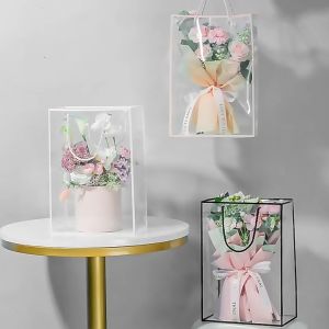 [1pc] Gift Bag Flower Transparent Packaging Wedding Party Birthday Portable Bouquet Flower Shop Tote Window Doorgift