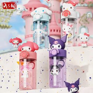 X&W for Sanrio Dolls Transparent Cup 500ml Kawaii Hello Kitty Kuromi Cinnamoroll Water Bottle Tritan Kid Drinking Cup Kids Gift