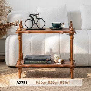 French Vintage Multi-Layer Storage Rack Display Stand for Living Room Small Space Solid Wood Floor-Mounted Shelf Organizer