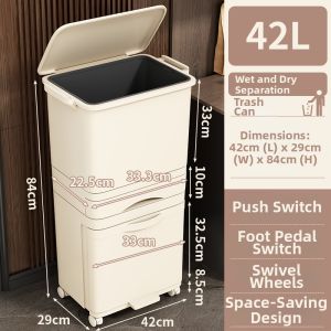 WUBUWEI | Double-layer Tall Kitchen Trash Bin Large Capacity