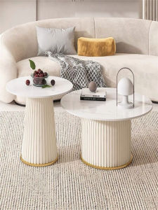 Scandinavian round Tea Table Living Room Sofa Minimalist Household Combination Tea Table Modern Net Red White Stone Plate Coffee Table