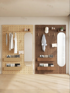 BEIQIVI | Vintage Style Real Wood Hole Board Full Length Hanging Mirror