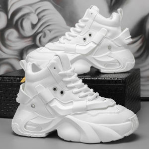 White High Top Mens Shoes Autumn Trendy Brand Premium Feel Air Cushion Heightening Dad Shoes Teenagers Thick Bottom Martin Trendy Shoes