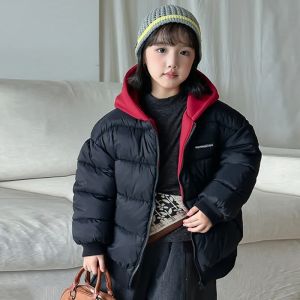 Kids Reversible Padded Jackets Boys Girls Winter Warm Down Coats Childrens Thickened Outerwear Teenager Cotton Hooded Parkas
