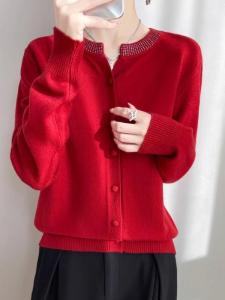 Elegant round Neck Loose Knitted Fine Woolen Cardigan Womens Autumn Winter New Style Sweater Coat Comfortable Breathable