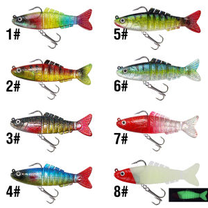 1Pcs 9cm/17g Luminous Soft Jointed Sinking Minnow Fishing Lure Swimbait 8 Sections Bass Wobbler Bait 3D Eyes Treble Hook