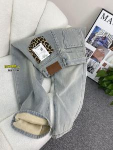 Fleece Lined Denim Pants Womens Winter High Waist Wide Leg Jeans Thermal Integrated Fleece Slim Straight Cut Trousers