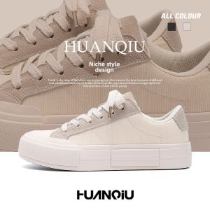 HUANQIU | Black Thick-Soled Comfortable Canvas Shoes
