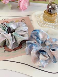 ยางรัดผมผ้าซาตินสไตล์ฝรั่งเศส ลายภาพวาด ลายหมึก ลายดอกไม้ ยางรัดผมยาว ยางรัดผมสำหรับผู้หญิง วัสดุอื่นๆ