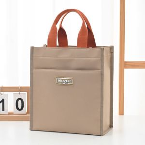 Fashionable Handbag Lunch Box Pure Color Mommy Commuting Bento Student Simple Lightweight Handheld Bag Casual Contrast Color