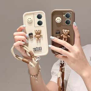 รูปการ์ตูน เคสโทรศัพท์ Case VIVO Y28s Y35 Y16 Y22 Y22s Y30 IQOO Z7x Z7 12 11 5G เคสโทรศัพท์ 3D น่ารักสร้างสรรค์หมีปกป้องเลนส์เคสกันตกพร้อมสายรัดข้อมือ2024