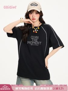 Gbiaior American Design Short Sleeve Womens T-shirt Pure Cotton Heavyweight Summer Casual Loose Fit round Neck Top