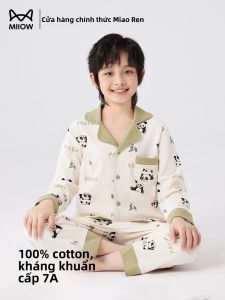Bộ đồ ngủ MiiOW cho trẻ em làm bằng cotton mềm dài tay quần dài kháng khuẩn