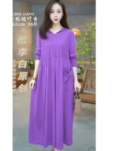 ชุดเดรสยาวถึงเข่าผ้าถักคอตตอนผสมขนแกะสำหรับฤดูใบไม้ร่วงและฤดูหนาว ชุดเดรสยาวคลุมเข่าสำหรับคุณแม่