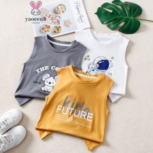 พร้อมส่ง เสื้อกั๊กแขนกุด ผ้าฝ้ายแท้ ลายการ์ตูน I-Shaped เรียบง่าย เข้ากับทุกการแต่งกาย สําหรับเด็กผู้ชาย และเด็กผู้หญิง 90-160 ซม.Childrens vest【HALOLO】