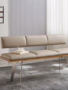 Designer Stainless Steel Long Bench Luxury Leather Bedside Chair Dining Table Side Bench Waiting Bench Luxury Leisure Bench