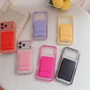 Ốp Điện Thoại iPhone 17/16/15/14/13/12/11 Pro Max 2 Trong 1 Nhiều Màu Sắc Tích Hợp Giá Đỡ Thẻ Chống Trượt Chống Sốc Có Khe Đựng Thẻ