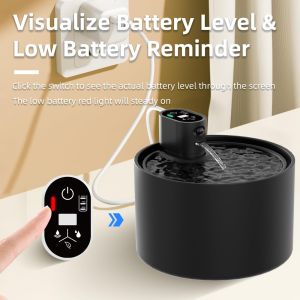 Ceramic Wireless Cat Water Fountain 2.3lL 5000mAh Battery Pet Water Dispenser Cordless Automatic pet Water Fountain with Ultra-Quiet Pump and Filter for Cats Dogs Multiple Pets