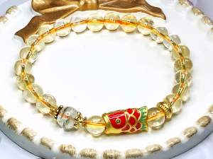 Gelang Tangan Kristal Natural Crystal Citrine with Green Phantom Bracelet 天然水晶黄水晶配绿幽灵手链 年年有余 旗开得胜