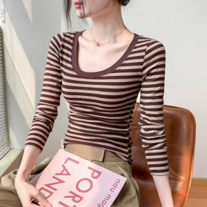 GEBEISHANG | Womens Slim Fit Long Sleeve T-Shirt with Stripes