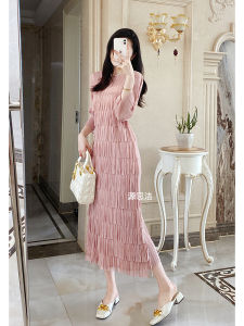 ชุดเดรสยาวทรงเอคอโปโลแขนยาวทรงเอผ้าโพลีเอสเตอร์สไตล์โบฮีเมียน ชุดฤดูใบไม้ร่วงสำหรับผู้หญิงไซส์ใหญ่