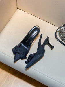 Elegant Black Headcover Sandals Womens Thin Heel 2025 New Summer Outdoor Wear Pointed Toe French Fairy Back Empty High Heels