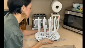 🇸🇬 ReadyStock - Vertical Baby Bottle Drying Rack Space Saving Countertop Dryer Organizer with Drain Tray Storage for Milk Bottles Pacifiers & Breast Pump Feeding Accessories