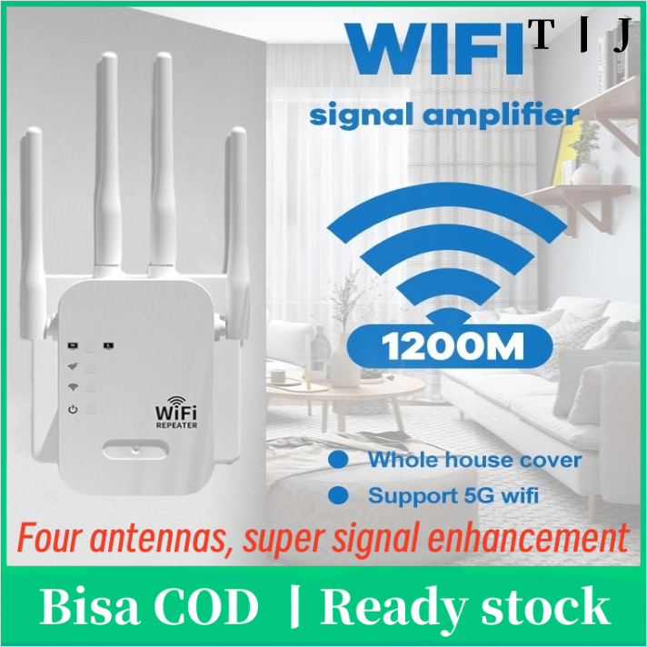 Tommjerry 4 Antennas WiFi Repeater penguat sinyal 1200Mbps  Wireless Wifi Range Extender Router Repeater Rotatable Antennas