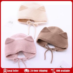 0-2 Years Baby Hat Autumn Winter Ear Rabbit Knitted Kids Hat Baby Girls Boys Cute Wool Hat Baby Accessories Newborn Caps Cute Cartoon Baby Knitted Hat Autumn Winter Warm Infant Ear Protection Cap Solid Color Cat Ears Kids Boy Girl Crochet Woolen Hat