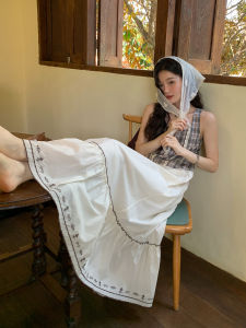 French Plaid Lace Sleeveless Summer Holiday Dress