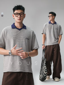 Striped Casual Loose Polo Shirt Short Sleeve