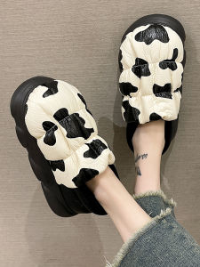 Thick-Soled Cotton Slippers Womens Winter Cute Cow Indoor and Outdoor Waterproof Non-Slip plus Velvet Heattech Home Ankle Wrap Cotton Shoes