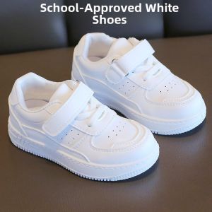 Childrens Sport Shoes Leather Panel Soft Bottom School Required White Shoes Spring New Style Boys Girls Low Top Casual Series