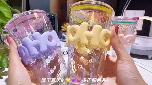 Fast Ship Glass Cup With Straw Water Cup Home Drinking Water Fairy Cup Advanced Light Luxury Couple With Lid Coffee Cup