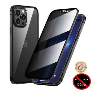 Ốp Lưng Kính Cường Lực Hai Mặt Bảo Vệ Riêng Tư Cho iPhone Khung Kim Loại Từ Tính Chống Trầy Xước Chống Vân Tay Phủ Toàn Diện Tương Thích Với Nhiều Dòng Máy