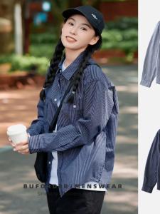 Men Spring & Fall Daily Casual Easiest for Match Pure Cotton Comfortable Stripes Shirt Japanese-Style Retro Loose Long Sleeve Shirt Coat